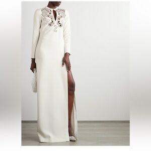 ELIE SAAB Broderie anglaise cady gown ivory FR40